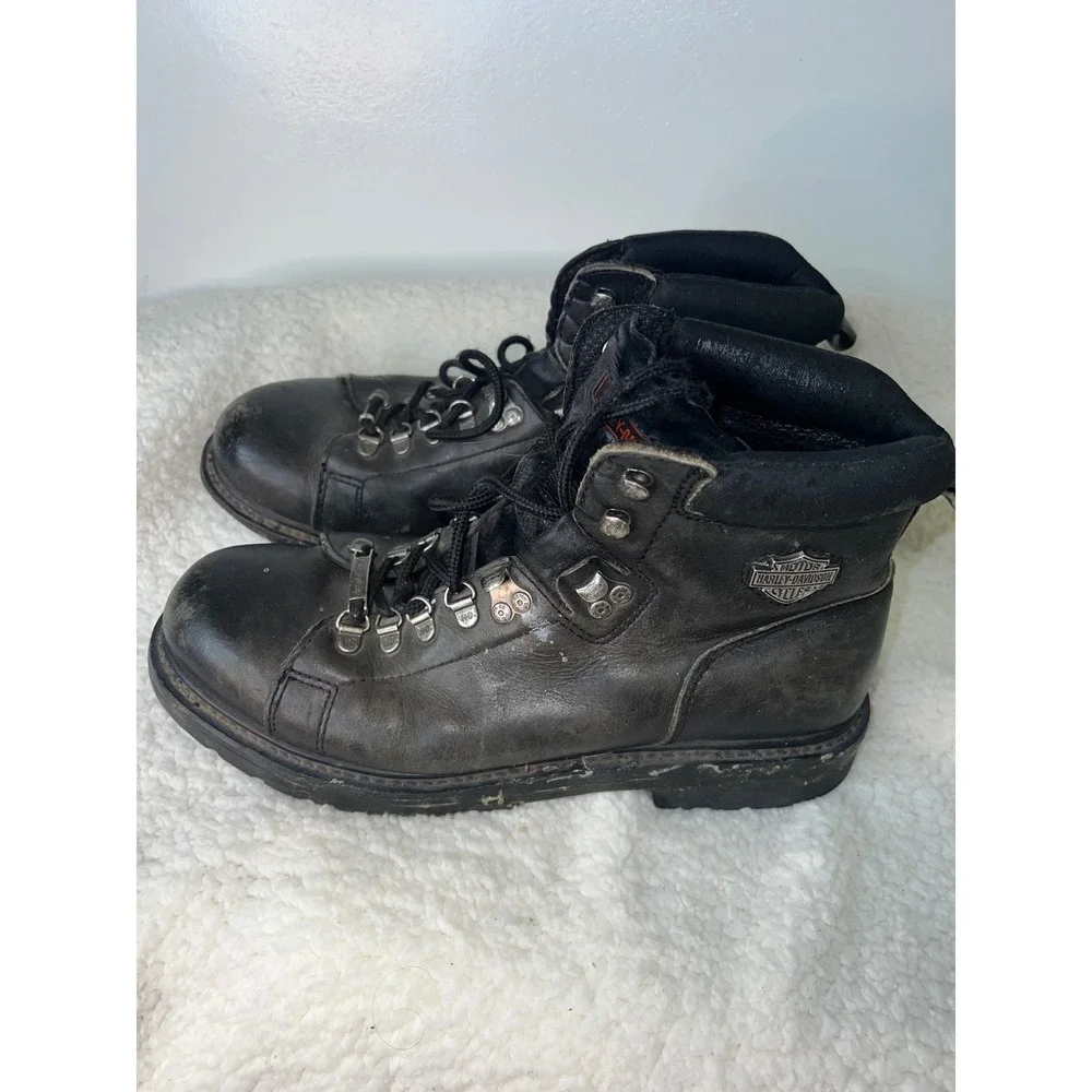 Harley Davidson Mens Black Leather Motorcycle Boots Lace Up Mid Calf size 11 1/2